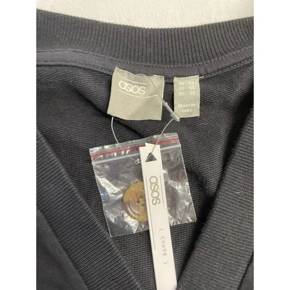 ASOS DESIGN Curve NWT Boyfriend Black LONG Pullover cardigan embroidered size 18 - Picture 6 of 11